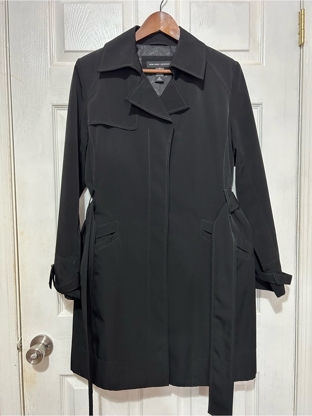 New York & Company Black Belted Trench Coat Women’s Medium